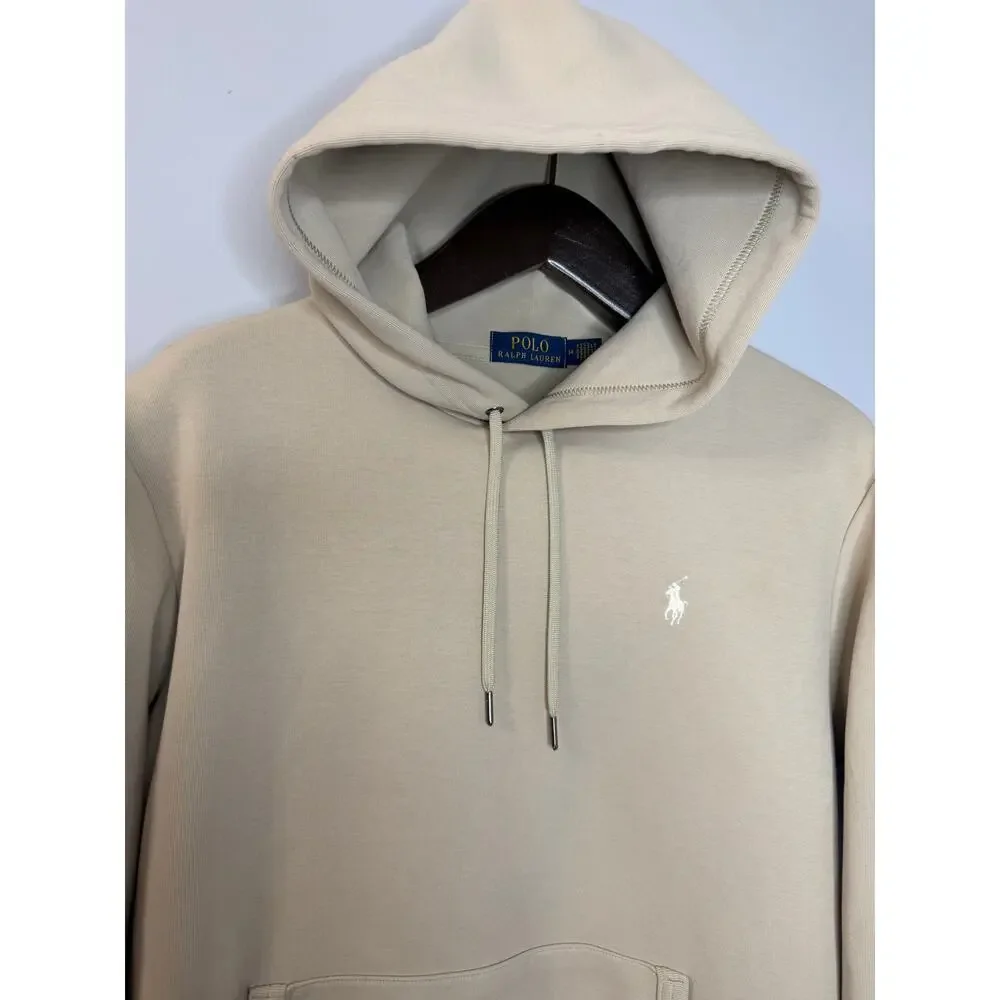 Polo Ralph Lauren Double Knit Hoodie Sweatshirt Pony Logo Cream Beige Sz M